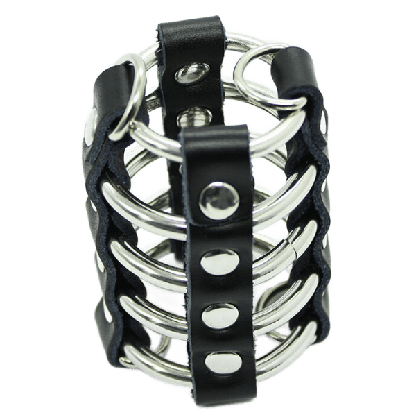 OHMAMA FETISH - PENIS CAGE WITH METAL RINGS AND LEATHER STRAPS