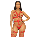 LEG AVENUE - KINK - STUDDED O-RING HARNESS TEDDY SIZE S - RED