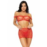 LEG AVENUE - THREE PIECES SET TOP, MINI SKIRT & STRING ONE SIZE - RED
