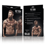 FETISH SUBMISSIVE ATTITUDE - MENS ECO-LEATHER CHEST BULLDOG HARNESS BLACK/RED - Image 2