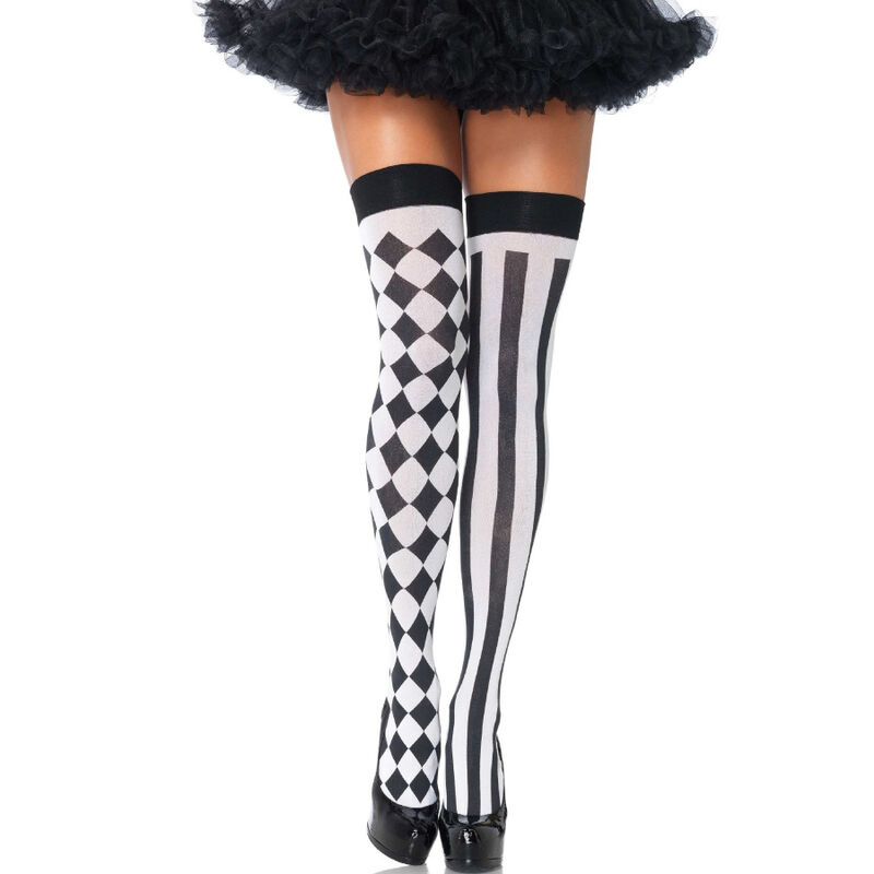 img_162152_eaffcae0cc42614652cad48ce5df06b9_1 LEG AVENUE - BLACK/WHITE ARLEQUIN HIGH SOCKS - Image 1