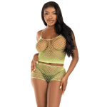 LEG AVENUE - T-SHIRT & PANTS SET FISHNET LIME
