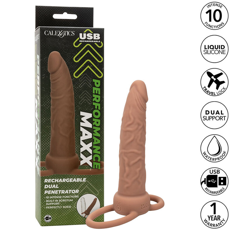 img_174509_d8343daf552b7423a08e39f586bc30e7_1 CALEXOTICS - PERFORMANCE MAXX RECHARGABLE DUAL PENETRATOR BROWN SKIN - Image 2
