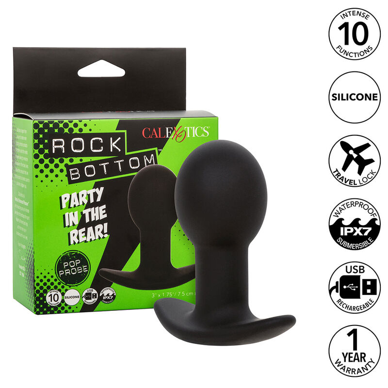 img_185838_d659f1f2a341619e2878d6ad3fd12c34_1 CALEXOTICS - ROCK BOTTOM ANAL PLUG 10 VIBRATIONS SILICONE BLACK - Image 1