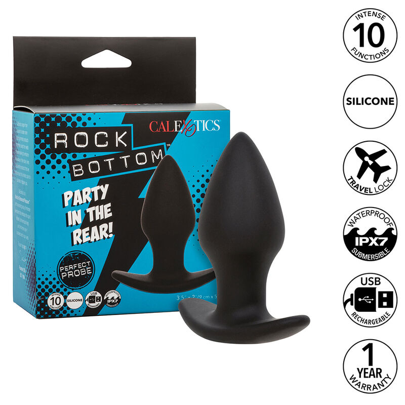img_185844_b2c1bfbda4c98094356bf1dfd16a4971_1 CALEXOTICS - ROCK BOTTOM PERFECT ANAL PLUG 10 VIBRATIONS SILICONE BLACK - Image 1