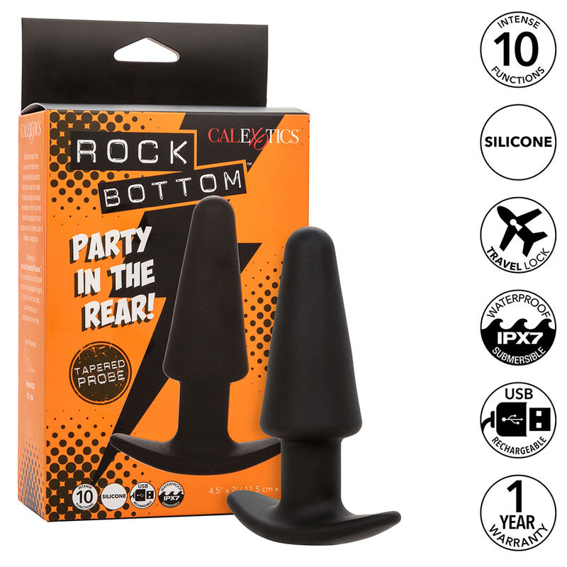 img_185863_d66bc0cdd52ef466e1aff9e123e6e364_1 CALEXOTICS - ROCK BOTTOM TAPERED ANAL PLUG 10 VIBRACIONES SILICONE BLACK - Image 1