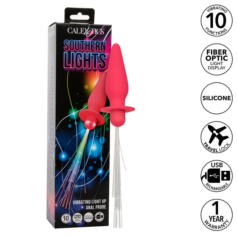 img_185885_e43bed7fb09e0179f41b9e49da225e23_1 CALEXOTICS - SOUTHERN LIGHTS LIGHT UP ANAL PLUG 10 VIBRATIONS SILICONE PINK - Image 1