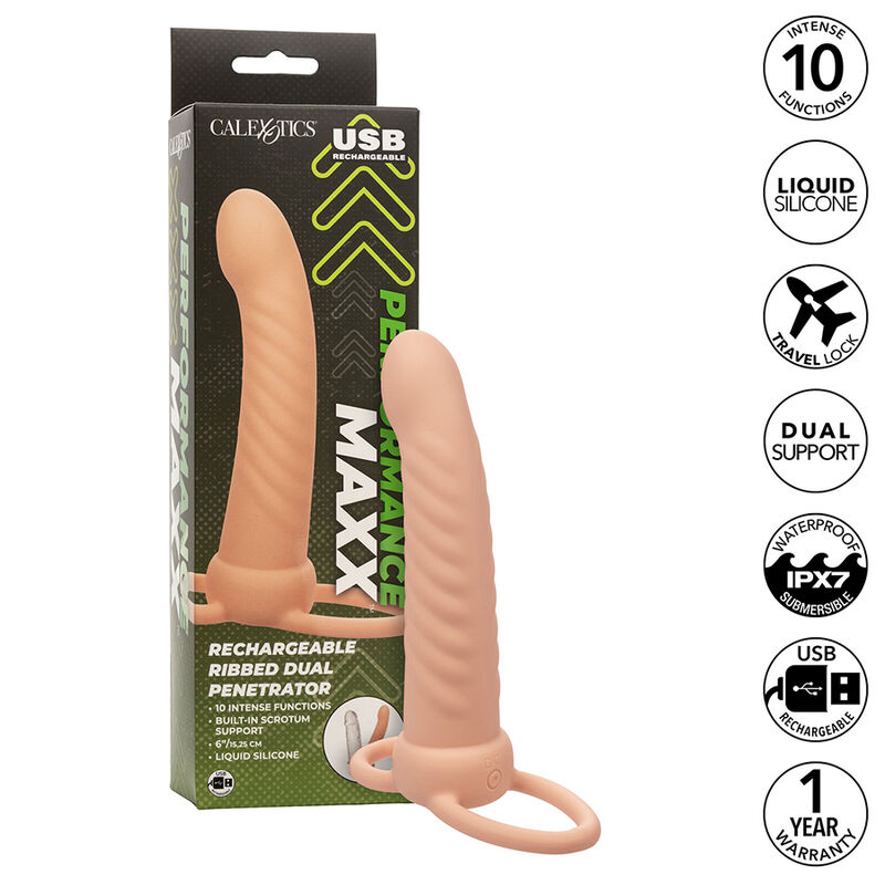 img_186113_a6eda6e3482e4952d3ccdb75c2ab6f89_1 CALEXOTICS - MAXX RIBBED DUAL PENETRATOR 10 VIBRATIONS FLESH - Image 1