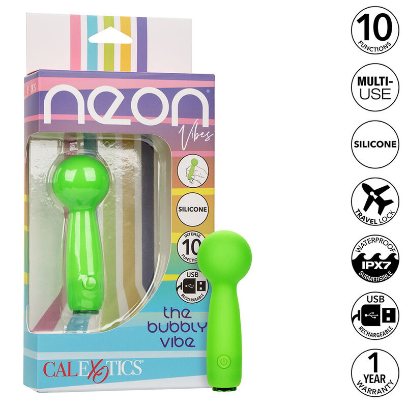 img_186133_901a6ad28ce39f83f2e87ef0a00bfdbb_1 CALEXOTICS - NEON VIBES THE BUBBLY VIBE MINI MASSAGER 10 VIBRATIONS GREEN - Image 1