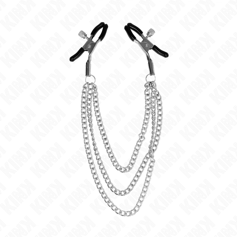 img_186669_39e72c95a7b5ad1cdf717848583b2104_1 KINK - NIPPLE CLAMPS WITH 3 CHAINS SILVER 20/23/28 CM - Image 2