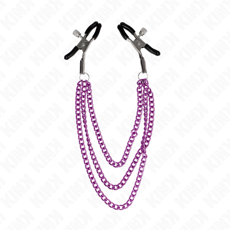 img_186678_f486a276defd3ec8360a13b4e9aeaffb_1 KINK - NIPPLE CLAMPS WITH 3 CHAINS PURPLE 20/23/28 CM - Image 2