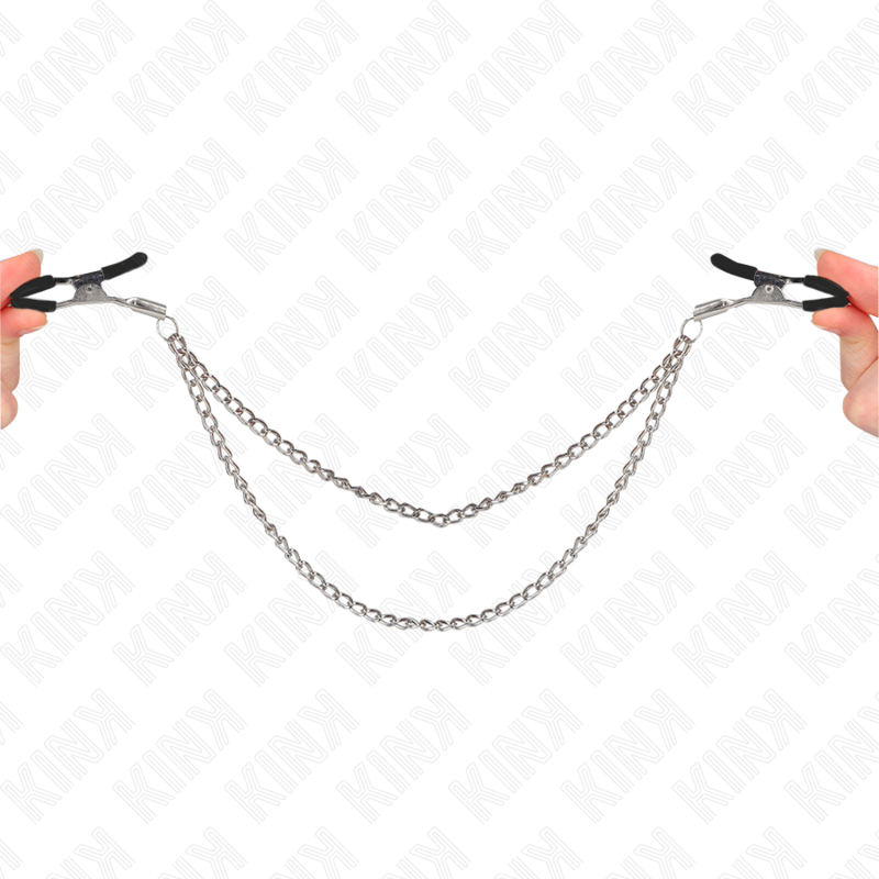 img_186679_b2f19714acdbf21b552814e05b65b666_1 KINK - NIPPLE CLAMPS WITH 2 THICK CHAINS SILVER 20/23 CM - Image 1