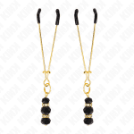KINK - GOLD THIN NIPPLE CLAMPS WITH 3 BLACK GLASS BEADS 7 CM - Image 2