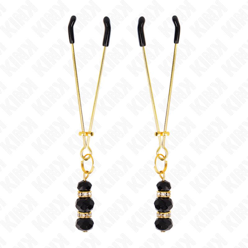 img_186714_4299b5e2f74fc8b8fc851729d63db6a7_1 KINK - GOLD THIN NIPPLE CLAMPS WITH 3 BLACK GLASS BEADS 7 CM - Image 2