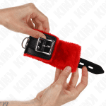KINK - FUR LINED WRIST RESTRAINTS WITH SQUARE HOLES RED AND BLACK BELT ADJUSTABLE 17-29 CM X 6 CM - Image 2