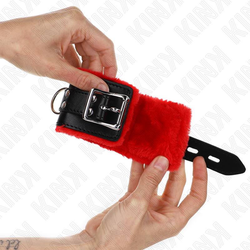 img_187364_b95bb62b1b141c52e981ed13cbce33bb_1 KINK - FUR LINED WRIST RESTRAINTS WITH SQUARE HOLES RED AND BLACK BELT ADJUSTABLE 17-29 CM X 6 CM - Image 2