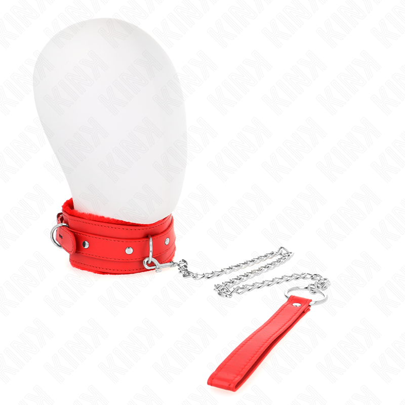 img_187577_6077f06b94c552df9ac2c61c35ae7482_1 KINK - COLLAR WITH LEASH 65 CM WITH RESTRICTIONS RED 36-42 CM X 5.5 CM - Image 1