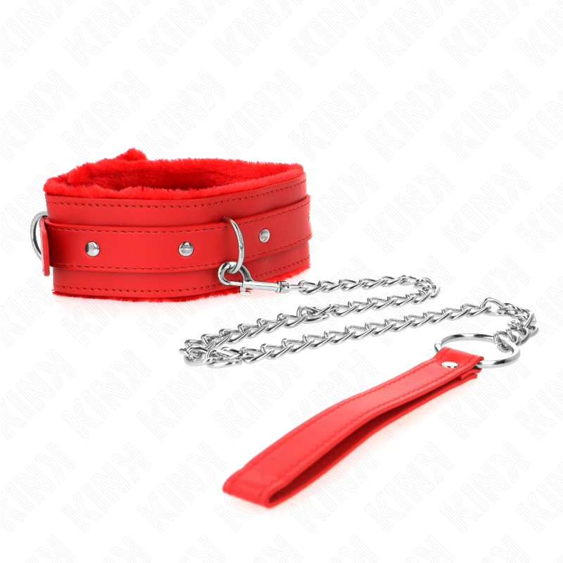 img_187578_d9db2dd100fcd2c1c4cb04d6d306aa4e_1 KINK - COLLAR WITH LEASH 65 CM WITH RESTRICTIONS RED 36-42 CM X 5.5 CM - Image 2