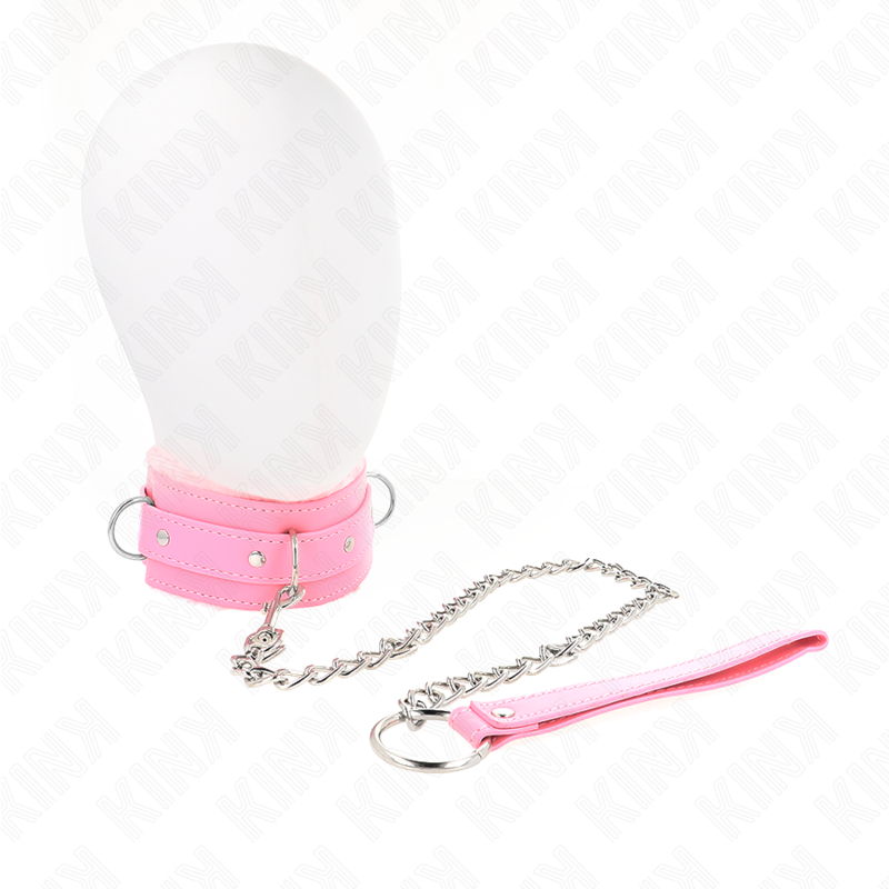 img_187583_e5f20ed086964b077afea214976b1c61_1 KINK - COLLAR WITH LEASH 65 CM WITH RESTRICTIONS PINK 36-42 CM X 5.5 CM - Image 1