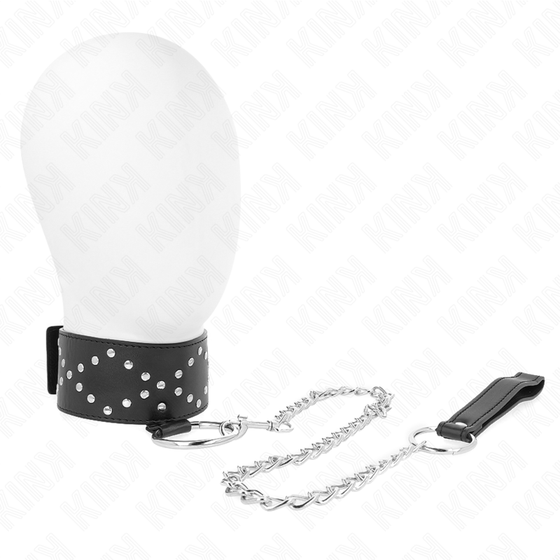img_187588_e88d7750652d739adff87ab27c159145_1 KINK - NECKLACE 65 CM WITH LEASH WITH SILVER STUDS MODEL 3 ADJUSTABLE 36-43 CM X 5 CM - Image 1
