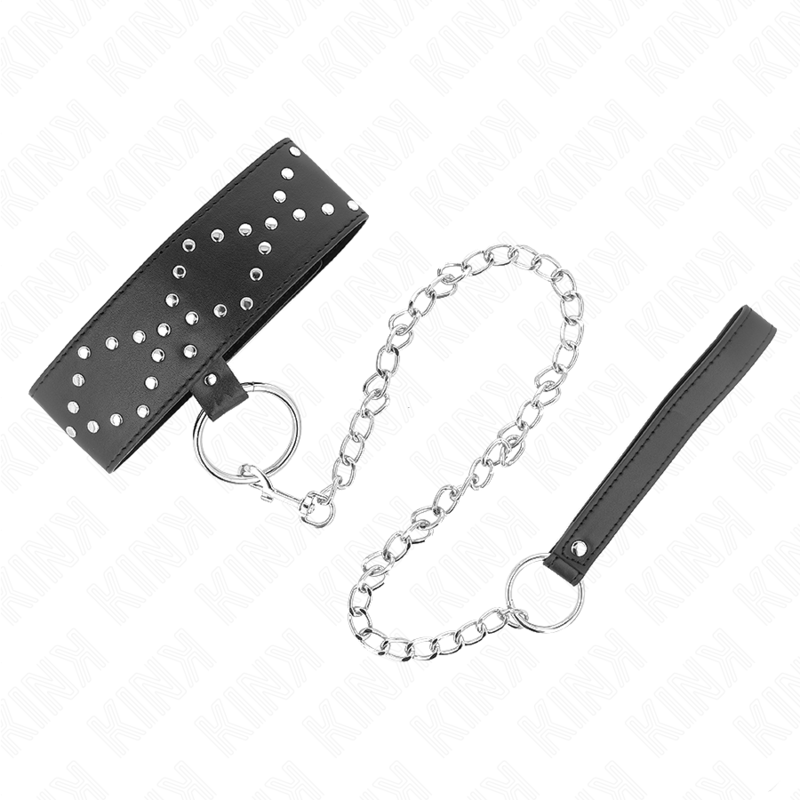 img_187592_d1aaf17b1b28b6d092042aece83e6b71_1 KINK - NECKLACE 65 CM WITH LEASH WITH SILVER STUDS MODEL 3 ADJUSTABLE 36-43 CM X 5 CM - Image 2