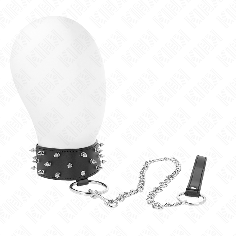 img_187594_c98fbf37cc42c408702636906f506714_1 KINK - NECKLACE WITH LEASH 65 CM WITH SILVER STUDS MODEL 5 ADJUSTABLE 36-43 CM X 5 CM - Image 1