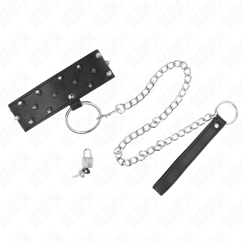 img_187597_5f040a80a79854964f76bcbd917eb74a_1 KINK - NECKLACE WITH LEASH 65 CM WITH SILVER STUDS MODEL 5 ADJUSTABLE 36-43 CM X 5 CM - Image 2