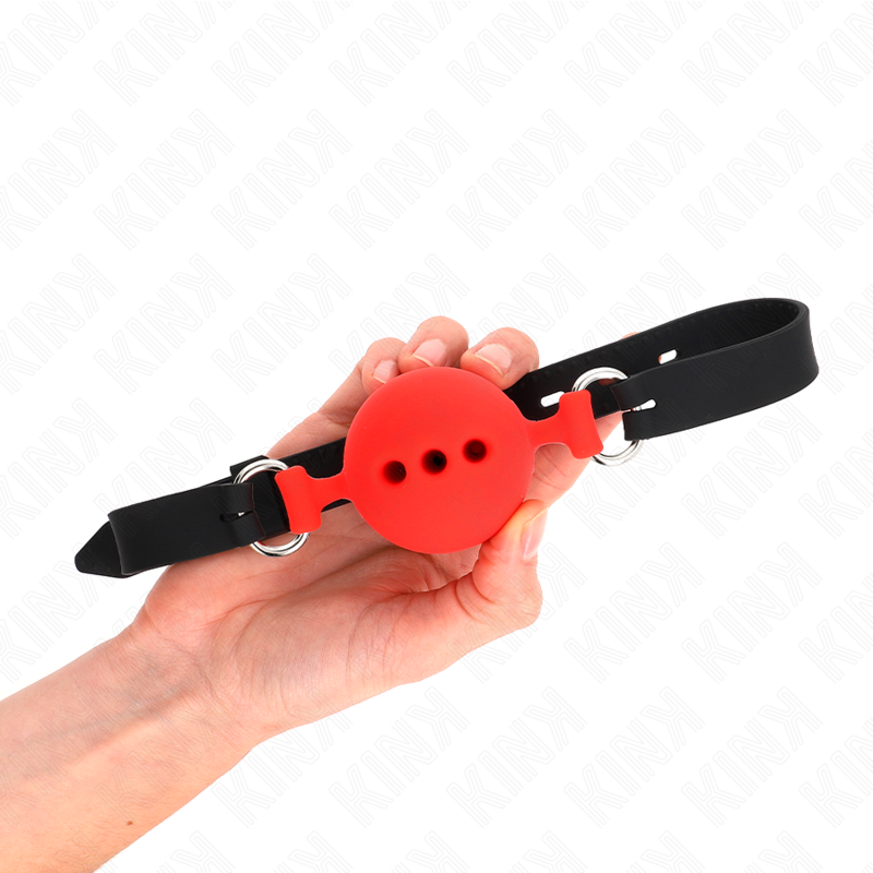 img_187686_0d21d33aaa2b4e1e67a23348752c153a_1 KINK - FULL SILICONE GAG 55 x 2 CM WITH 5 CM BALL SIZE L RED ADJUSTABLE 35-51 CM - Image 2