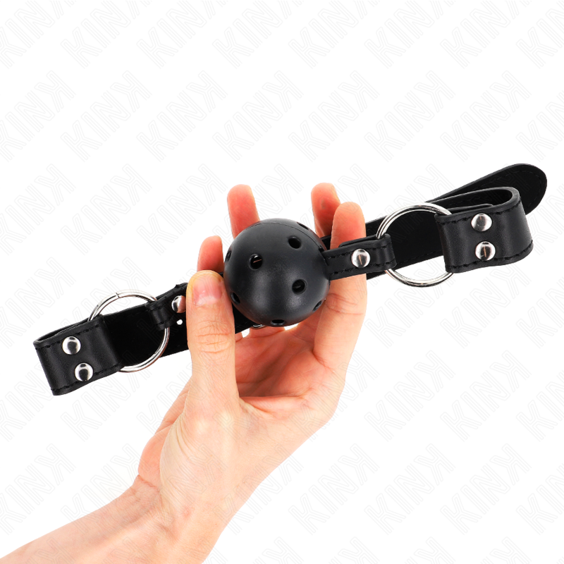 img_187709_88a7ad058ace872c73ae55e565c136d1_1 KINK - BREATHABLE BALL 4 CM GAG WITH DOUBLE RIVET MODEL 1 BLACK 62.5 x 2.5 CM ADJUSTABLE 42-58 CM - Image 2