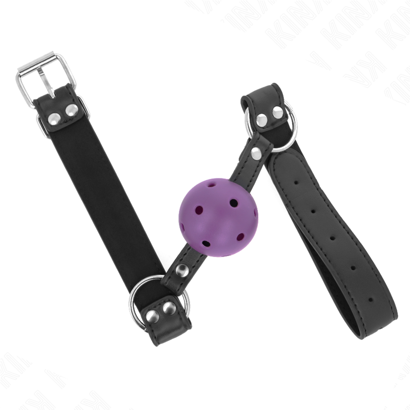 img_187713_988f85dfe21773abc7bcc3cefcfce42b_1 KINK - BREATHABLE BALL 4 CM GAG WITH DOUBLE RIVET PURPLE 62.5 x 2.5 CM ADJUSTABLE 42-58 CM - Image 2