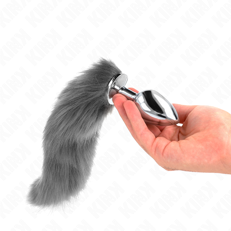 img_187783_05c3f94d45ae3b32d73cccd2d30f433a_1 KINK - ANAL PLUG SIZE L 10 X 4 CM WITH SYNTHETIC TAIL 40 CM GREY AND WHITE - Image 1