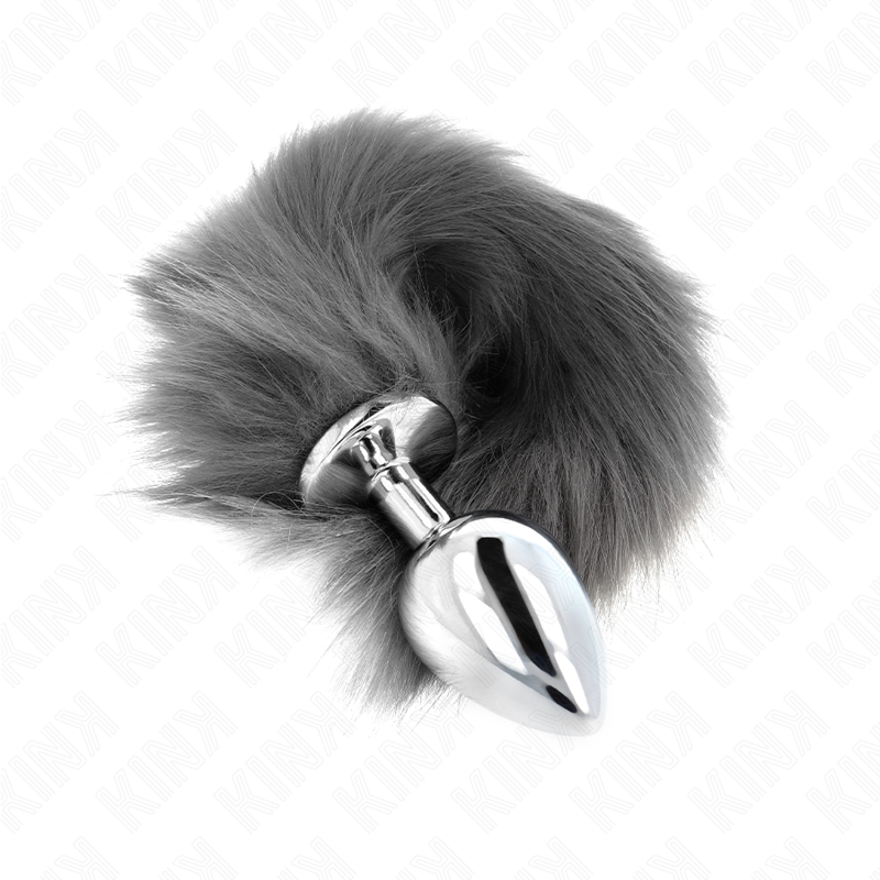 img_187784_5ae1b22a71f36c488bb98cc9b147d72a_1 KINK - ANAL PLUG SIZE L 10 X 4 CM WITH SYNTHETIC TAIL 40 CM GREY AND WHITE - Image 2