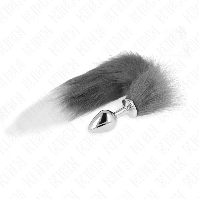 img_189069_0bcac974bf49918bfddffccde2ea16a2_1 KINK - ANAL PLUG SIZE M 8 X 3.5 CM WITH SYNTHETIC TAIL 40 CM GREY AND WHITE - Image 1