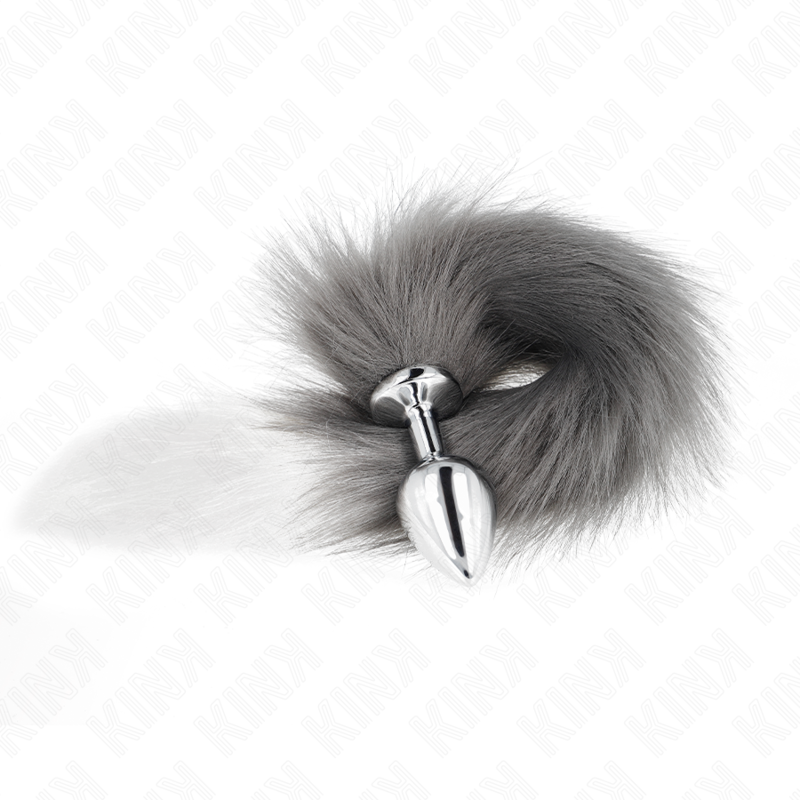 img_189072_a6362525cebf4d59950578f91ee06753_1 KINK - ANAL PLUG SIZE M 8 X 3.5 CM WITH SYNTHETIC TAIL 40 CM GREY AND WHITE - Image 2