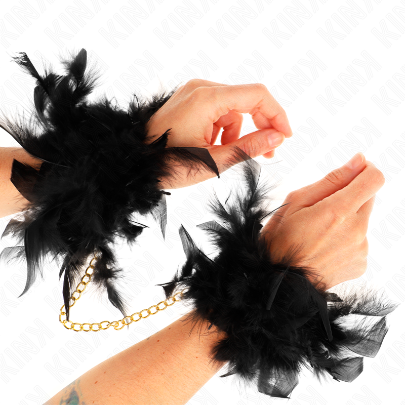 img_189152_70081e46386b8548ad598d37a861cae5_1 KINK - FEATHER HAND CUFFS WITH GOLD CHAIN MODEL 1 - Image 1