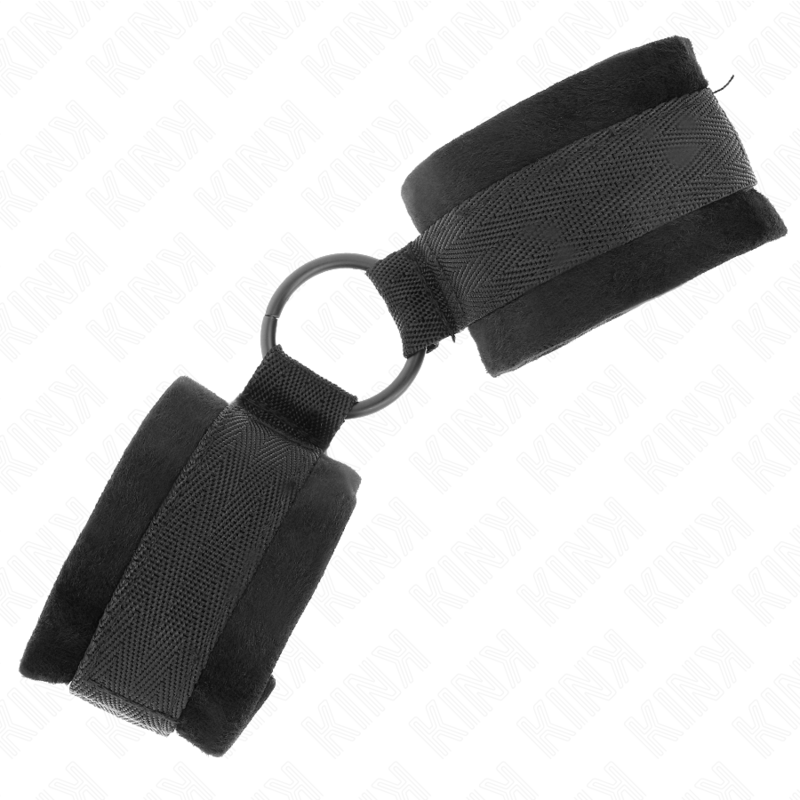 img_189164_f5a49740ae58afa01b582337d5d6a68f_1 KINK - BEGINNER FUR HAND CUFFS 25 CM WITH O-RING 4 CM BLACK ADJUSTABLE 15-25 CM - Image 2