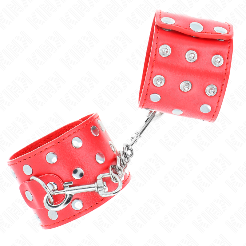 img_189205_f2353a2cb3cb93ef6ed11374e2265e72_1 KINK - WRIST RESTRAINTS WITH SNAP FASTEN FULL OF RIVETS RED ADJUSTABLE 19-24 CM X 5.5 CM - Image 2
