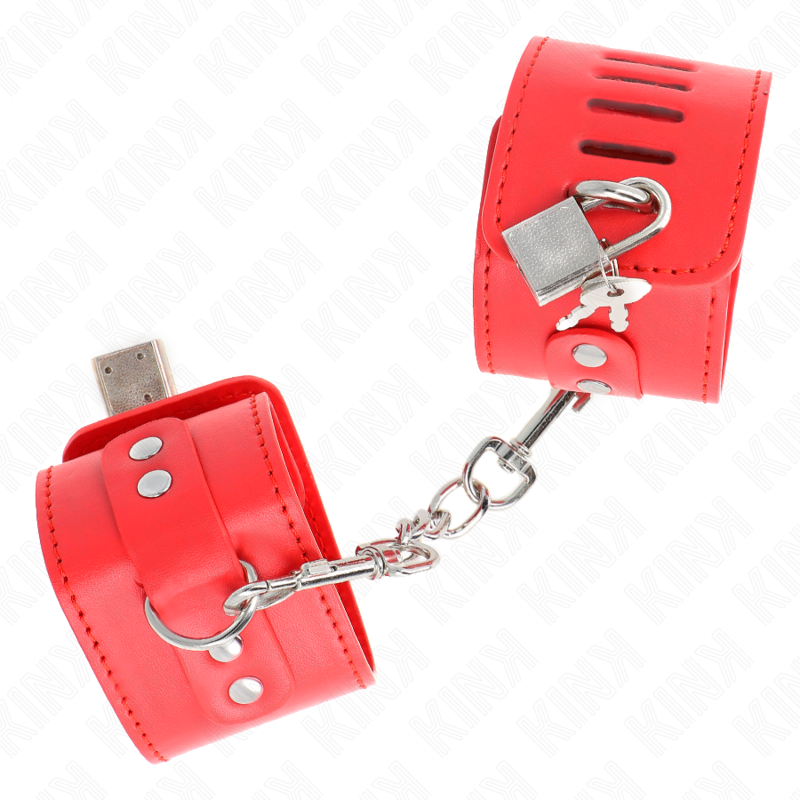 img_189212_d8a63f070fa39b9c79c80e12f66bcc4d_1 KINK - WRIST RESTRAINTS WITH PADLOCK CLOSURE RED ADJUSTABLE 16-23 CM X 5.5 CM - Image 2