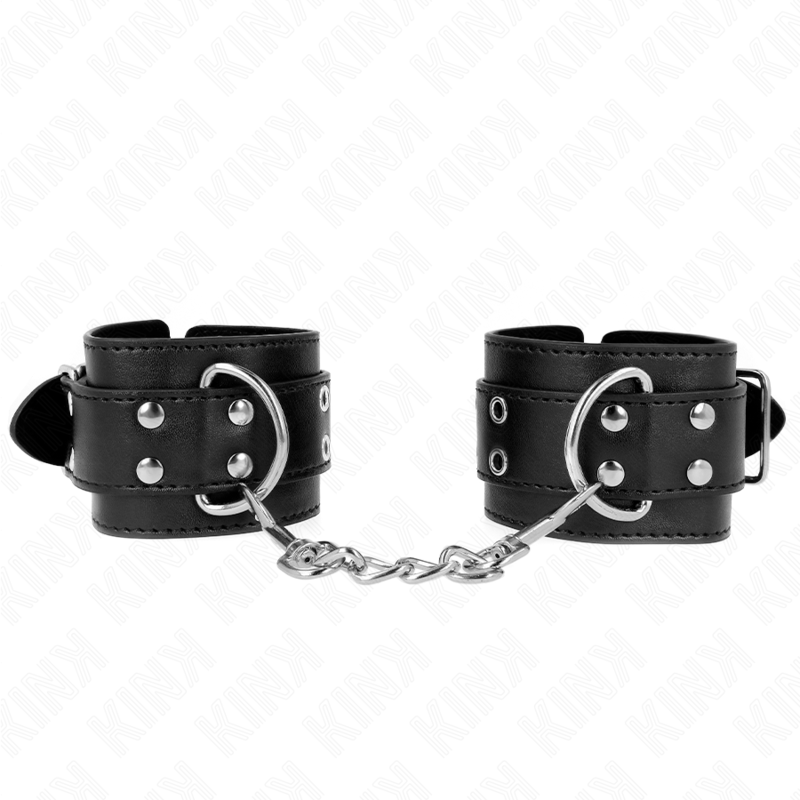 img_189219_edafbc5939b73276baaf60117314ad5a_1 KINK - DOUBLE BUCKLE WRIST RESTRAINTS BLACK ADJUSTABLE 19-26 CM - Image 1