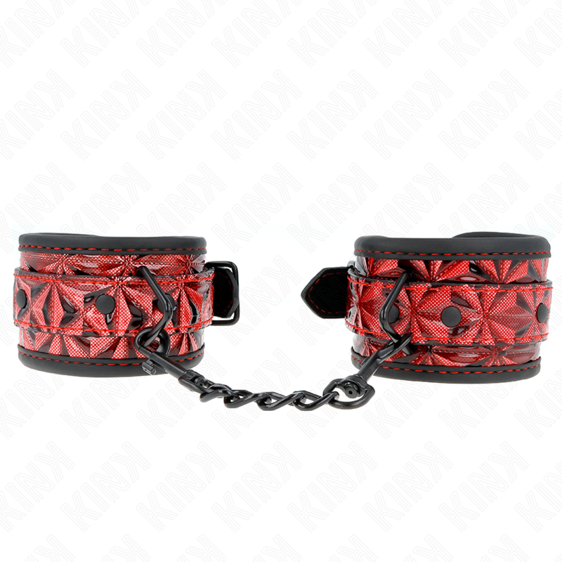 img_189231_56b17e84a9fd5ab347e8d517332c4950_1 KINK - DIAMOND PATTERN WRIST RESTRAINTS DARK RED ADJUSTABLE 17-26 CM X 5.5 CM - Image 1