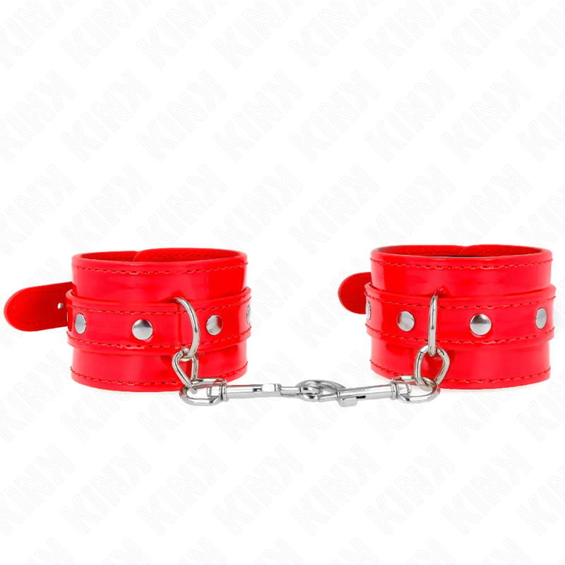 img_189238_46dd00792dbcc524e68f22d6f59b3eea_1 KINK - SHINY HAND CUFFS RED ADJUSTABLE 23-33 CM - Image 1