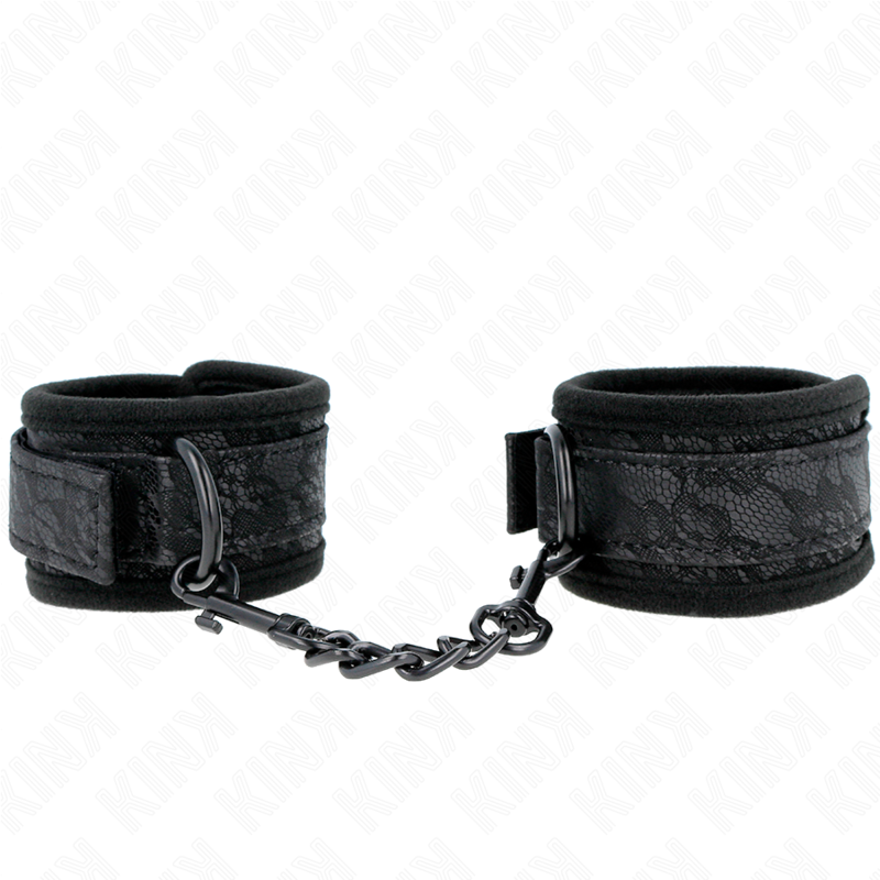 img_189257_04e6212937112921d2c7884b95051b65_1 KINK - DARK LACE COVERED WRIST CUFFS NEOPRENE ADJUSTABLE BLACK 20-29 CM X 5 CM - Image 1