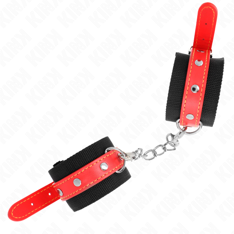 img_189275_9bdff51a45fe8e71bf2cbe087bfc35da_1 KINK - NYLON WRIST RESTRAINTS BLACK WITH LEATHERETTE RED ADJUSTABLE 19-24 CM X 5.5 CM - Image 2