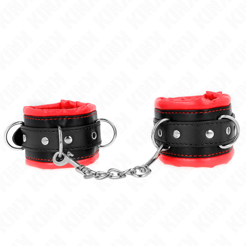 img_189291_b452f90a081b8107ba077e9999b5259e_1 KINK - HEAVY WRIST RESTRAINTS WITH RED FUR LINED ADJUSTABLE 20-30 CM X 6 CM - Image 1