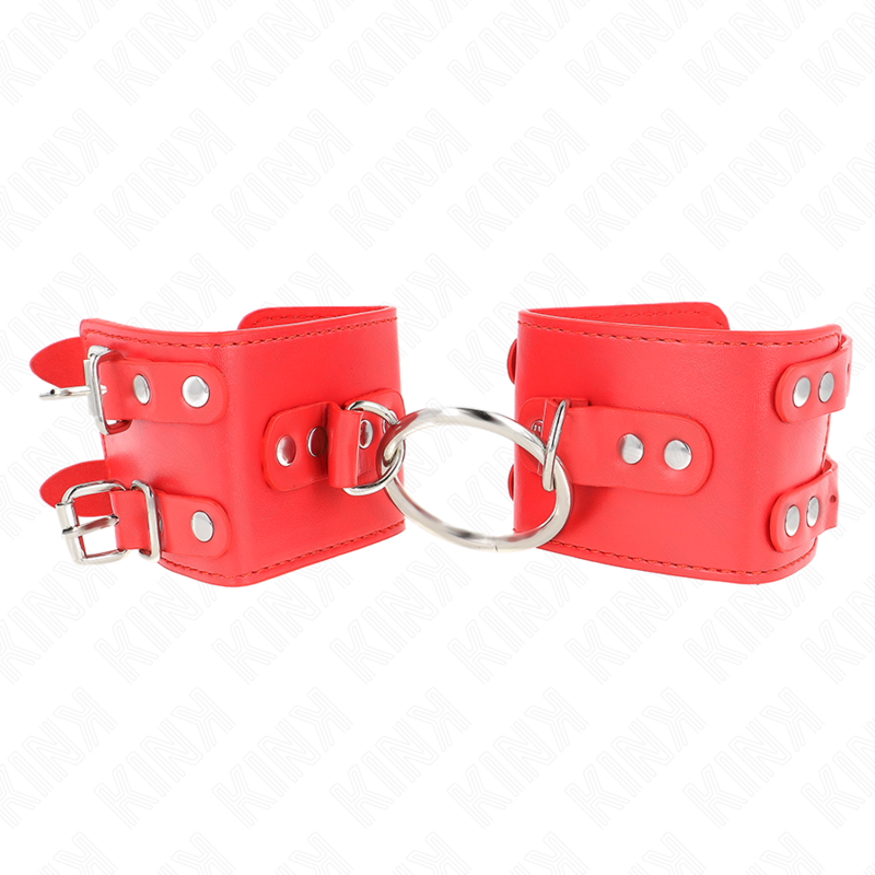img_189314_1006dd3dfdf061ff5474ec7a09fc98b1_1 KINK - FIXED WRIST RESTRAINTS WITH RING AND STUDS ADJUSTABLE RED 17-22 CM X 6.5 CM - Image 1