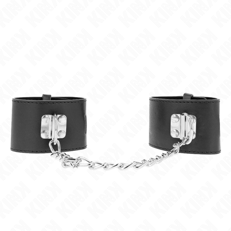 img_189315_a51782691d96c84a4d9daadf94502157_1 KINK - FIXED WRIST RESTRAINTS WITH CHAIN 30 CM AND PADLOCK CLOSURE BLACK ADJUSTABLE 16-23 CM X 5.5 CM - Image 1