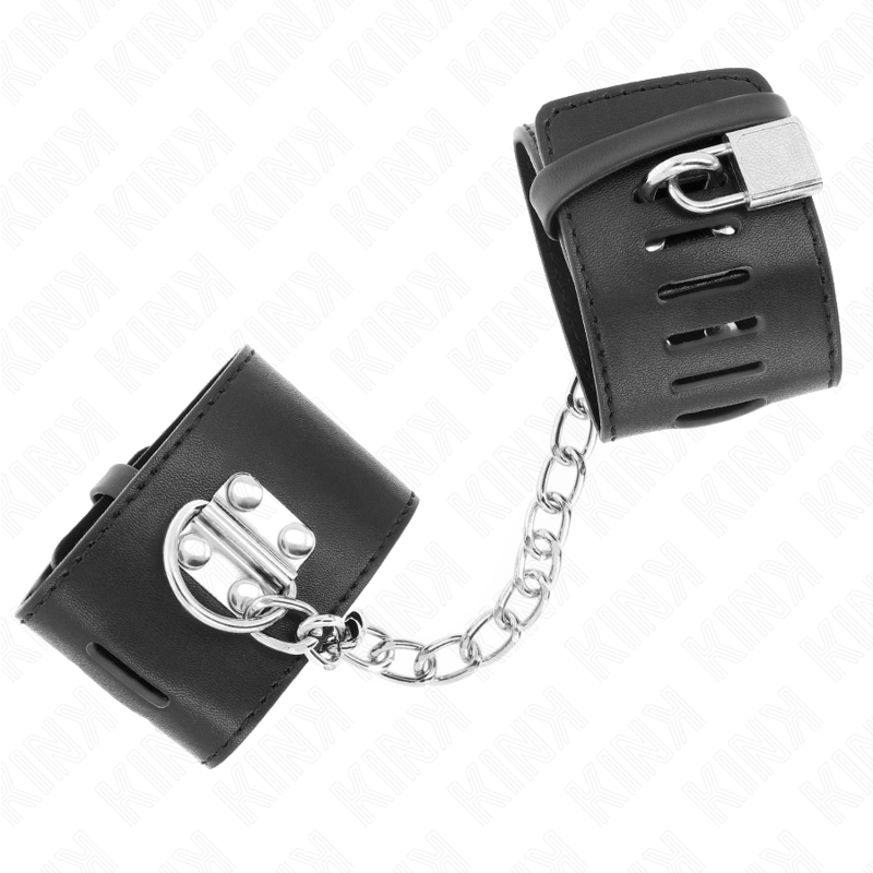 img_189316_64675b04585f377e9e247273eaae371f_1 KINK - FIXED WRIST RESTRAINTS WITH CHAIN 30 CM AND PADLOCK CLOSURE BLACK ADJUSTABLE 16-23 CM X 5.5 CM - Image 2