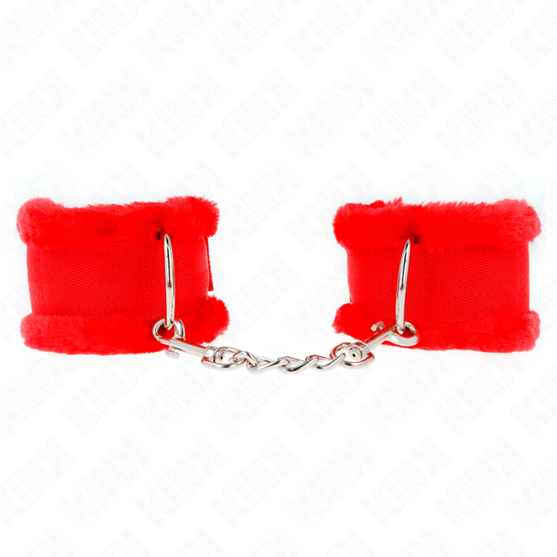 img_189339_f42bed86e5b140cfe7b919f5d143f397_1 KINK - FURRY LINED WRIST RESTRAINTS RED ADJUSTABLE 17-31 CM X 7 CM - Image 1
