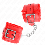 KINK - FUR LINED WRIST RESTRAINTS WITH SQUARE HOLES RED AND RED BELT ADJUSTABLE 17-29 CM X 6 CM - Image 2