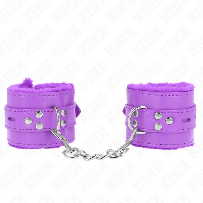 img_189359_524d66668b73d071a5e2fdb44b4e7402_1 KINK - FUR LINED WRIST RESTRAINTS WITH SQUARE HOLES PURPLE AND PURPLE BELT ADJUSTABLE 17-29 CM X 6 CM - Image 1